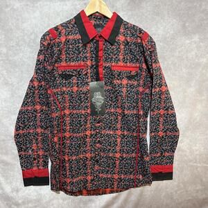 NEW Montero Jeans Western Long Sleeve Button Up Red Black Paisley size M